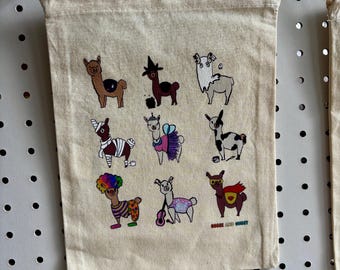 Costumed Alpacas Printed Drawstring Bag | Crafting Tote | Eco Shopping Bag