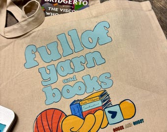 Yarn and Books Tote Bag | 100% Cotton Canvas Crafting Shopper