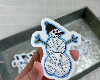 Yarn Ball Snowman Sticker | fiber artist knitting crochet sticker