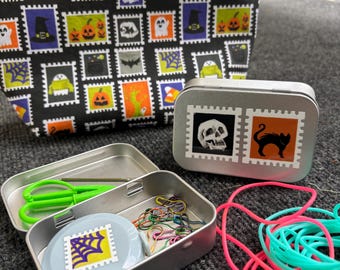 Spooky Stamps Notions Tin: Knitting, Crochet, Sewing Accessories