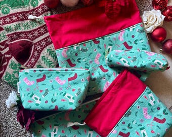 Stockings Project Bag: Christmas Festive cheerful holly jolly Knitting Crochet Bag