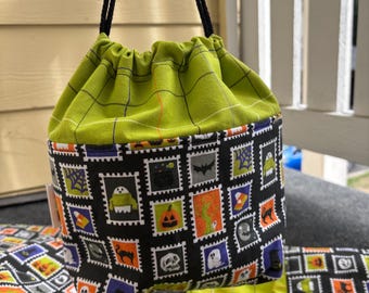 Spooky Stamps Project Bag | Halloween Vampire Ghost Knitting Drawstring