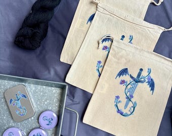 Fae’s Blade Printed Drawstring Bag | Crafting Tote | Eco Shopping Bag