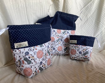 Knitting Project Bag | Work in Progress drawstring Project Bag | Bag for knitting crocheting