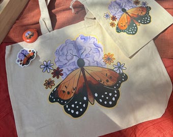 MS Butterfly Tote Bag | Hand-Drawn Design proceeds support National Multiple Sclerosis Society