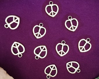 8 pieces Silver color Heart Peace Sign Charms, Pendant