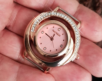 Caja de reloj "Brilliants Moon" cuarzo, esfera rosa, nuevo, color oro rosa, para bricolaje, DIY, Haz tu propio reloj Pulsera!