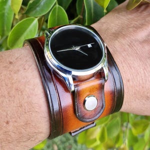 Handcrafted Leather Steampunk Wristwatch, Leather Cuff Watch,  Made with meticulous care and high quality vegetable tanned leather