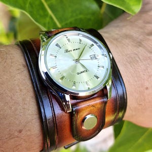 Handcrafted Leather Steampunk Wristwatch, Leather Cuff Watch,  Made with meticulous care and high quality vegetable tanned leather