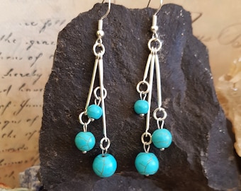 Gorgeous Turquoise beaded earrings with natural turquoise gem and 925 sterling silver