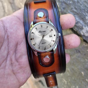 Handcrafted Leather Steampunk Wristwatch, Leather Cuff Watch,  Made with meticulous care and high quality vegetable tanned leather