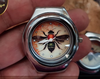 Montre vierge - "Abeille" - quartz, neuve, couleur argent, bricolage, montres vierges pour amateurs de bijoux - montre-bracelet sans bracelet