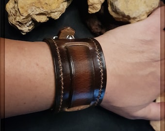 Handcrafted Leather Steampunk Wristband, Leather Cuff,  Made with meticulous care and high quality vegetable tanned thick leather