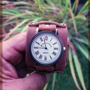 Handcrafted Leather Steampunk Wristwatch, Leather Cuff Watch,  Made with high quality Soft Brown Leather: Vintage Design