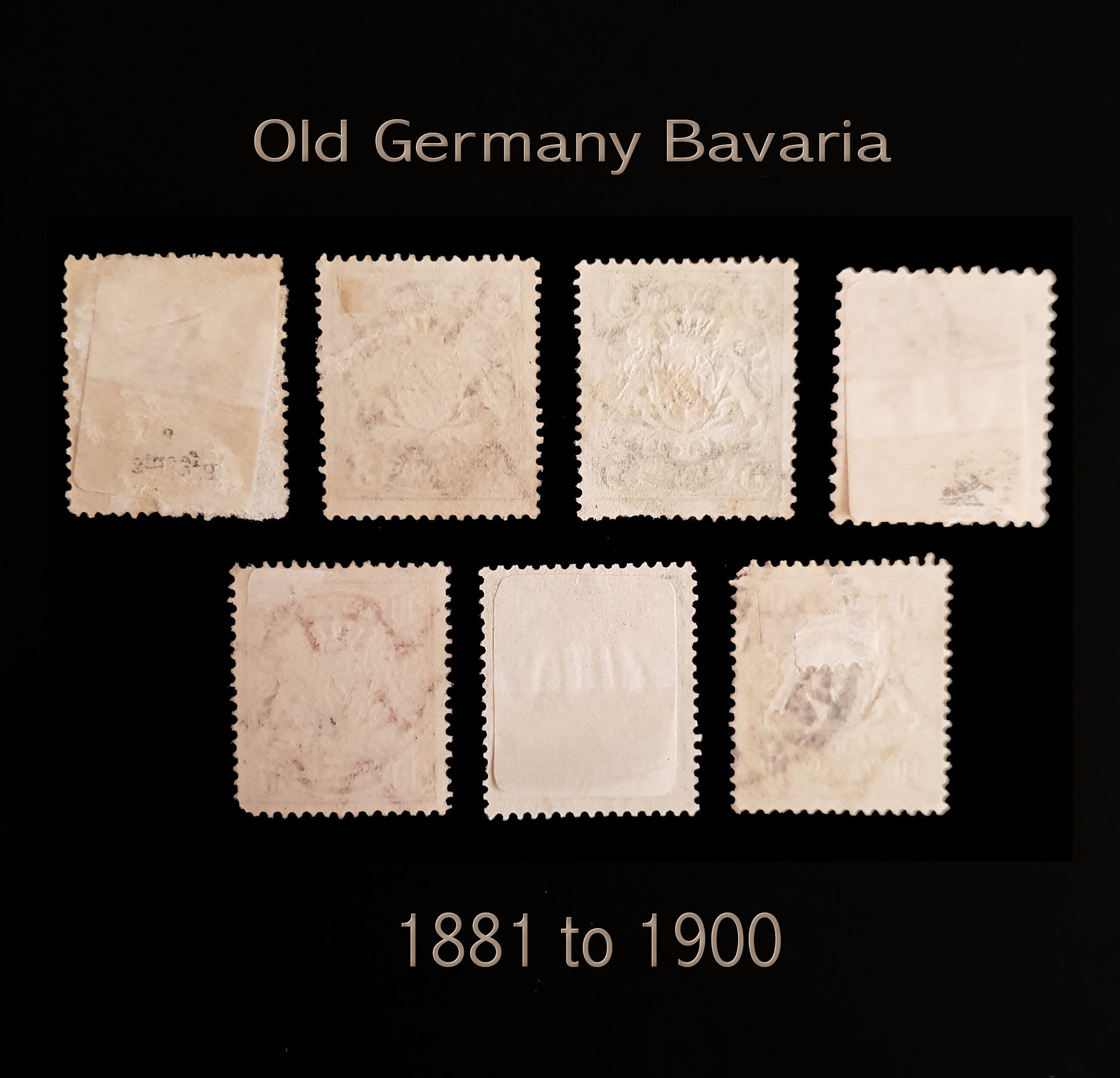 1881-1900 Old Germany Stamp Set, 7 pieces Bavaria - Good condition- Used -  Rare