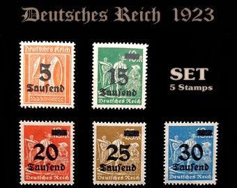Raro Sellos Imperio Alemán, Deutsches Reich 1923 - 5, 15, 20, 25 y 30 mil marcos - MI277, 279, 280, 283, 284 - Sin usar, República de Weimar