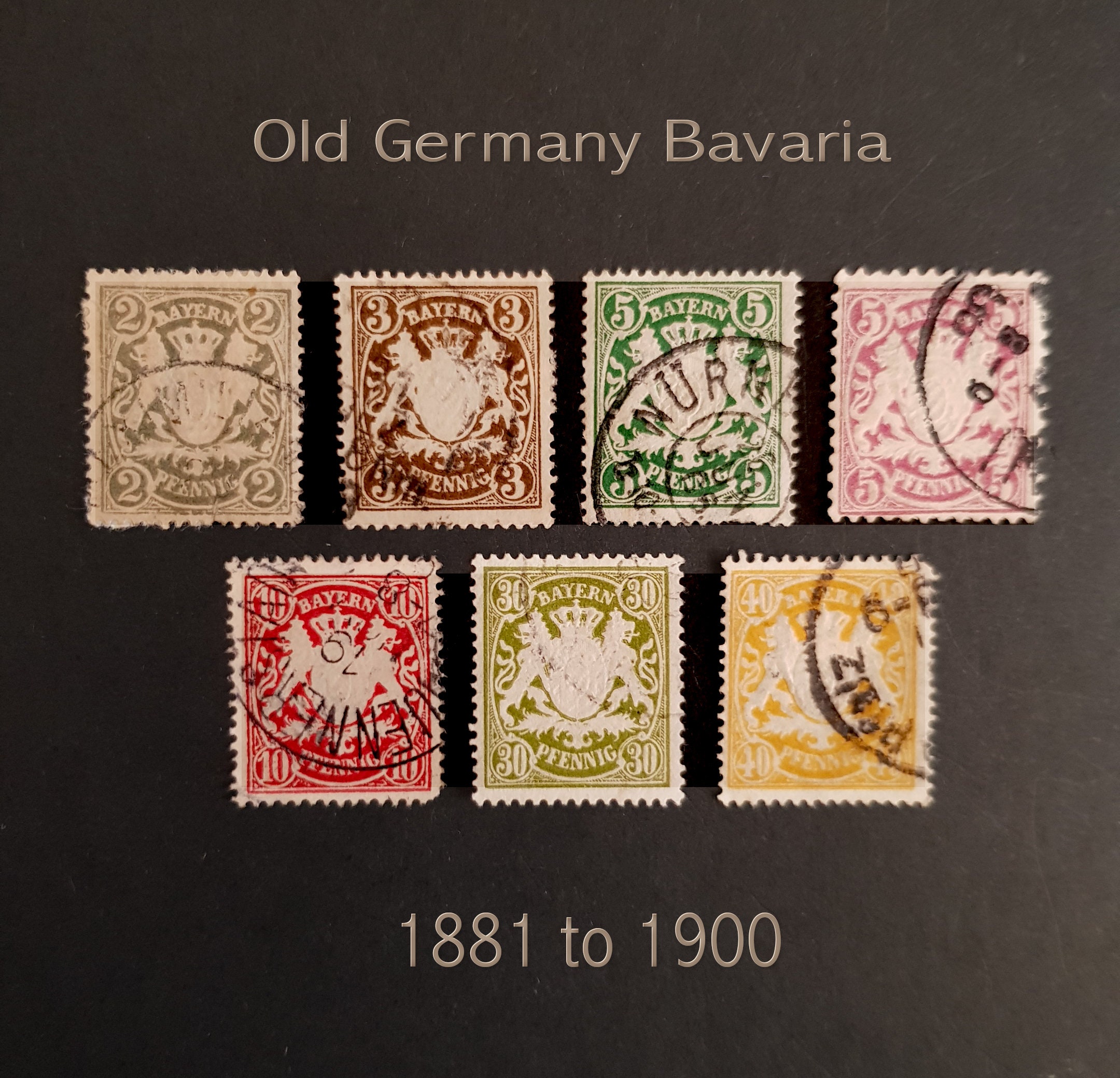 1881-1900 Old Germany Stamp Set, 7 pieces Bavaria - Good condition- Used -  Rare