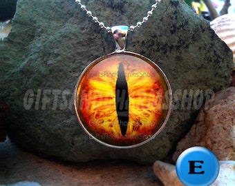 Vente! Pendentif oeil de dragon, acier inoxydable, avec cabochon en verre