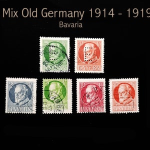 1914 - 1919 Old Germany Stamp Set, 6 pieces Bavaria - Good condition- Used - Rare