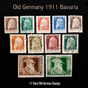 1911 Old Germany Stamp Set, 11 pieces Bavaria - Good condition- Used - Rare