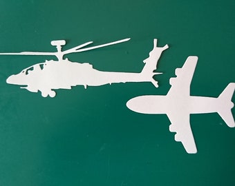 Hubschrauber-Flugzeug-2teilig-Set-Einzeln-Stanzteile-Tonkarton-Tonpapier-130g-220g-Kartenschmuck-Scrapbooking-Farbwahl-Luftfahrzeug