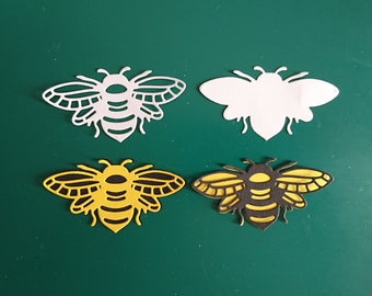 Biene-2teilig-Set-Einzeln-Stanzteile-Tonkarton-Kartenschmuck-Scrapbooking-Farbwahl-Tonpapier-130g-220g-Tischdeko-Grußkarte-basteln-Insekten