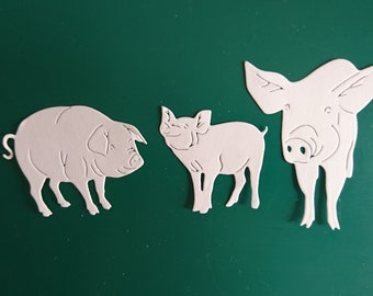Hausschweine-Schwein-Sau-3teilig-Set-Prägung-Stanzteile-Tonpapier-Tonkarton-Kartenschmuck-Scrapbooking-basteln-Farbwahl-130g-220g-Grußkarte