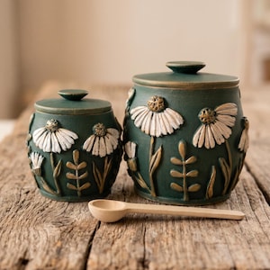 Flower Salt cellar with lid Pinch pot - Spring kitchen decor