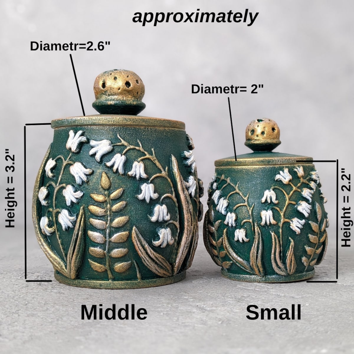 Lily of the Valley Salt Cellar - Middle in green/gold