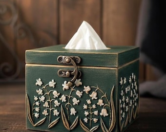 Lilies of the valley Handmade tissue box square Napkin holder box Cottage witch decor