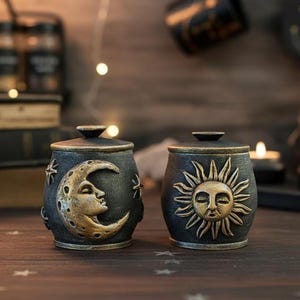 Sun and Moon Salt Cellar with lid: Witch Kitchen Decor