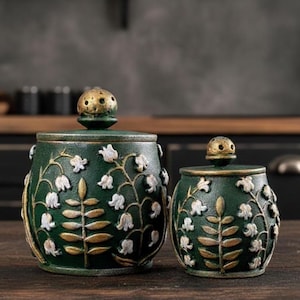 Lily of the valley flowers Pinch pot Salt cellar Wooden salt holder Forest witch kitchen decor