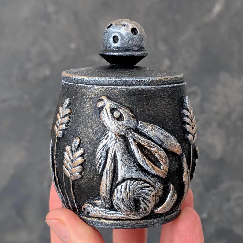 moon gazing hare, salt cellar with lid