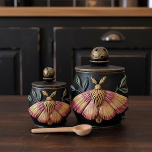 Rosy Maple Moth butterfly Pinch pot: Wood Salt Cellar with lid