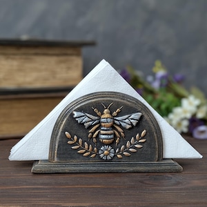 Cottagecore bee napkin holder for table Mail organizer desk Bee keeper gift
