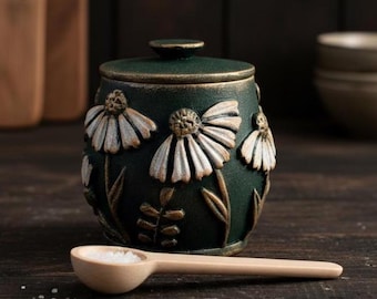 Flower Salt cellar with lid Pinch pot - Spring kitchen decor