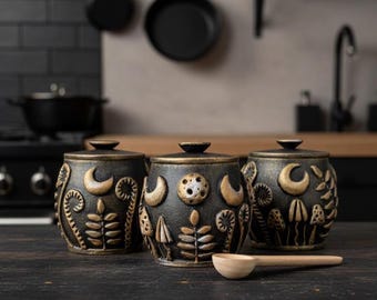 Wood salt cellar with lid- Fiddlehead fern