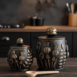 Witch jars Wood sugar bowl with lid Salt pot