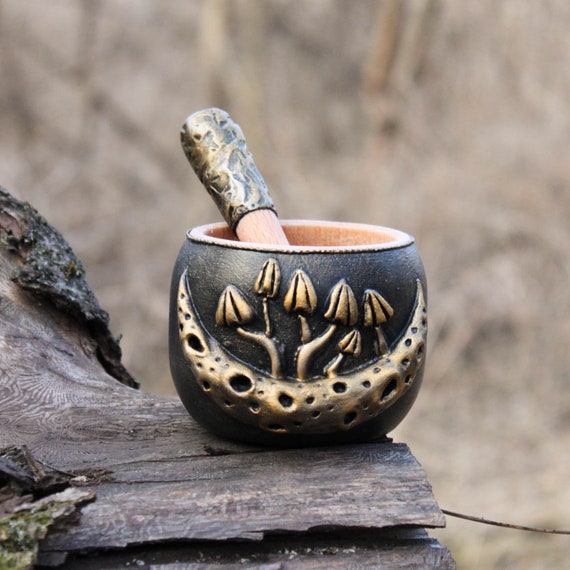 Gold Mortar and Pestle Witch Mushroom Moon Etsy