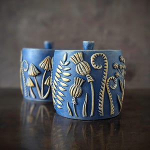 Blue Amanita mushroom canister with lid Coffee tea container Forest witch kitchen decor