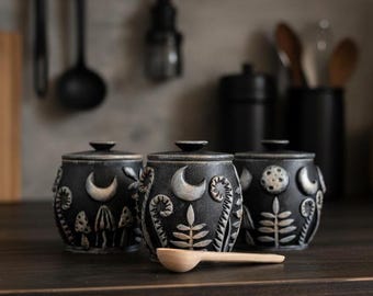 Salt cellar with lid - Forest witch kitchen decor