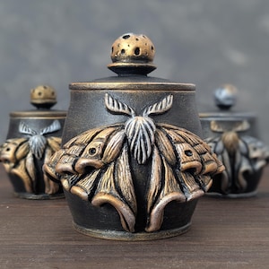 Luna moth sugar bowl with lid // Wooden container // Handmade salt cellar with lid // Forest witch kitchen canister