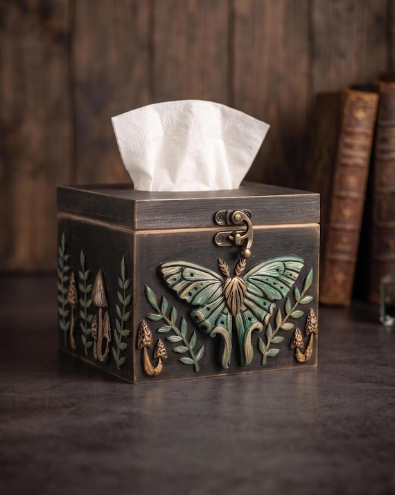 Luna moth tissue box Butterfly napkin holder box Forest witch kitchen decor