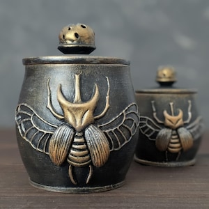 Beetle salt cellar with lid  // Wooden container // Handmade sugar bowl with lid // Forest witch kitchen canister
