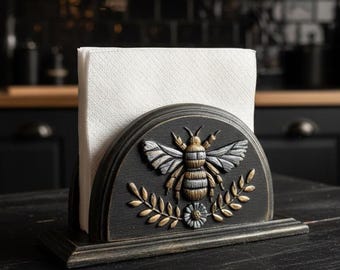 Cottagecore bee napkin holder for table Mail organizer desk Bee keeper gift