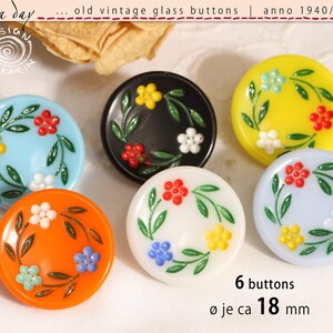 6 alte Vintage-Glasknöpfe anno 1950/60 - gleiches Design - opake diverse Glasfarben - zauberhaft handbemalt - ø jeweils ca 18 mm - Nr 2839