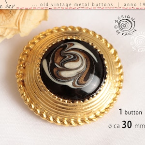 1 old large collector&#39;s button from 1950 - unusual design - hard gold plated - black decorated glass in the middle - ø approx. 30 mm - No. X-4027