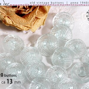 20 very old vintage glass knobs from 1940 - clear glass - pretty grooved design - approx. 13 mm diameter each - No. 2526
