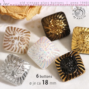 6 beautiful vintage glass knobs from the 1950s/60s - square shape - set in various colors - approx. 18 mm diameter each - No. 2851