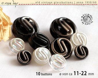 No A-964 | 10 old vintage glass buttons anno 1950/60 | Set in the same design - various colors and sizes | from approx. 11-22 mm